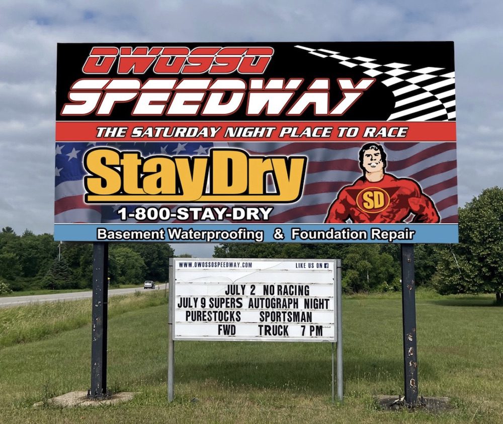 StayDry Waterproofing sponsorship at Owosso Speedway