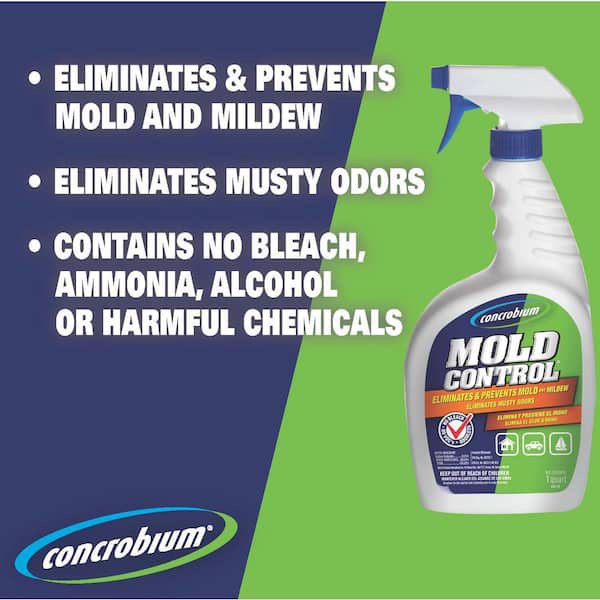 Concrobium mold control eliminates and prevents mold and mildew, eliminates musty odors, contains no bleach, ammonia, alcohol, or harmful chemicals